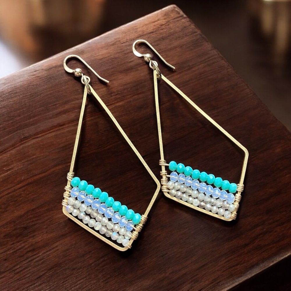 Genuine Labradorite Boho 14 GF Geometric Gemstone Earrings